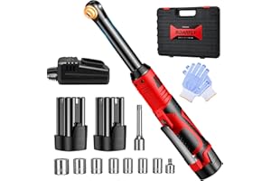 SOARFLY 3/8" Cordless Ratchet Wrench, 6" Extended Electric Ratchet Wrench, 40 Ft-Lbs 450 RPM 16.8V Cordless Battery Powered Ratchet Wrench Set with 2 Batteries, Variable Speed, 7 Sockets, LED Light