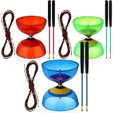 Lenwen 3 Pack Diabolo Set, 5 Bearing Chinese Yoyo with Aluminum Sticks | Pro 5 Inch Diabolos with Soft TPR Rubber, Aluminum Alloy Sticks &amp; Strings, Juggling Spinning for Beginners Adults