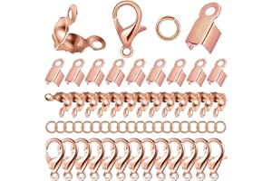 BOYIVI 500Pcs DIY Jewelry Making Accessories Set, 150 Crimp Beads Knot Covers, 150 Clamshell Fold Over Cord Ends, 150 Open Jump Rings, 50 Lobster Claw Clasps for Pendants Bracelet Necklace Crafts(Rose Gold)