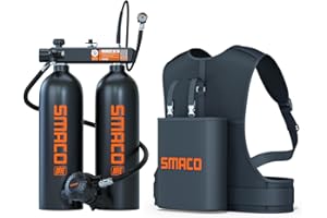 SMACO Mini Scuba Diving Tank 1.9L Double Scuba Tank Reusable Small Pony Bottle up to 45 Mins Dive Time Portable Twin 1.9L Diving Air Tank Kit Diving Cylinder for Underwater Exploration Rescue S700 Max