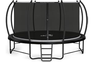 BCAN Trampoline 8FT 10FT 12FT 14FT 15FT 16FT Recreational Trampoline with Enclosure for Kids Adults, ASTM Approved, Outdoor Trampoline with Wind Stakes and Ladder for Kids Apex Series