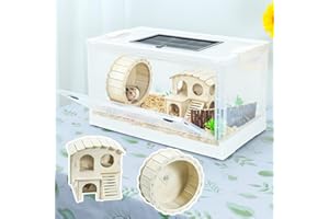 RunDuck Small Animal Pet Hamsters Big Cage Large, Foldable Portable 360° Viewing Ventilated Cages with Villas, Exercise Wheels, for Hamsters, Rats, Dwarf Hamsters, Gerbils, Guinea Pigs (White, 22")