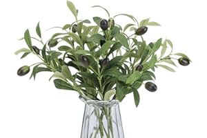 Erlandens 10pcs Faux Olive Leaves Stems 10” Tall Artificial Plants Olive Tree Branches for Small Vase Tabletop Greenery Decor for Home Office Wedding Party (Vase Not Included)