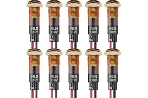 FILN 10 Pcs 8MM(5/16'') Indicator Light 110V Power LED Indicator Light Metal Panel Lights Pilot 110V Yellow Pilot lamp with S