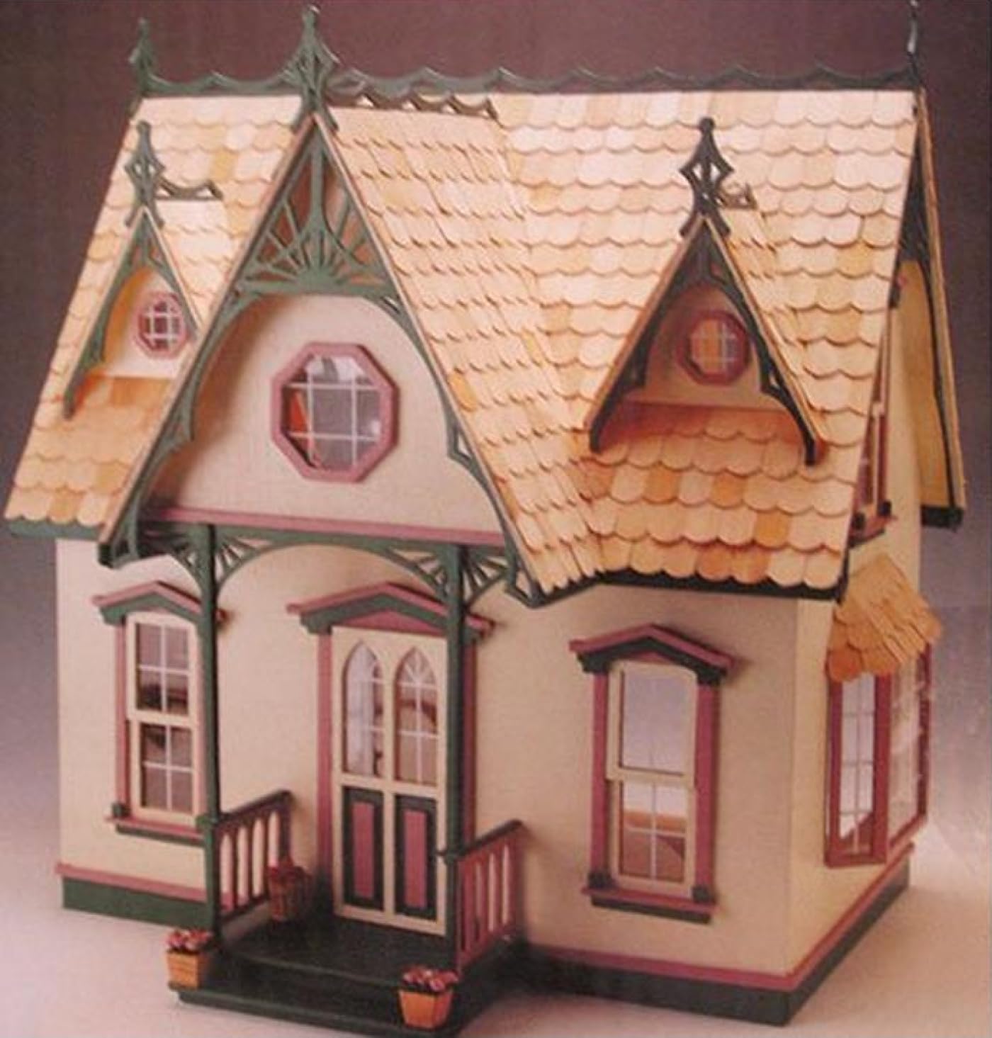 Hobby Lobby Orchid All Wood Dollhouse Kit, 1:12 Scale, 21 x 21 x 14 inches, 4 Rooms with Bay Windows