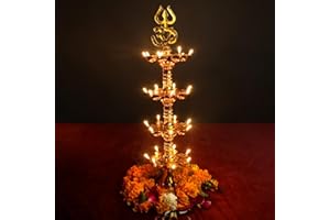 Saleberate Electric Diya Deepak Plastic Light Pooja Diya LED Light Mandir Diya for Home Temple Decor Electric Diya Golden (1 Piece , 4 LAYER)