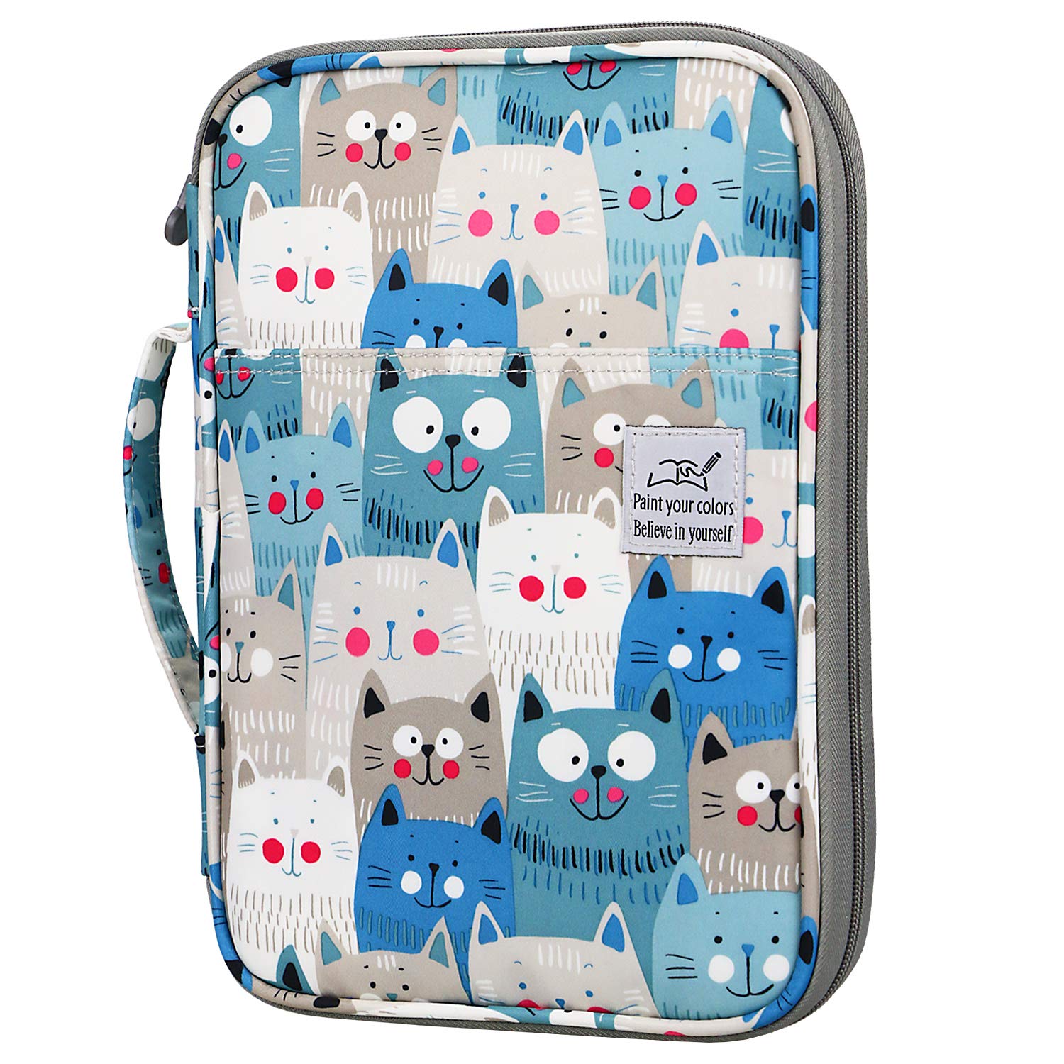 YOUSHARES 96 Slots Colored Pencil Case, Large Capacity Pencil Holder Pen Organizer Bag with Zipper for Prismacolor Watercolor Coloring Pencils, Gel Pens for Artist (Big-Faced Cat)