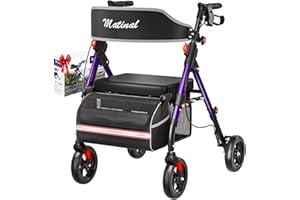 Matinal Foldable Walkers for Seniors, Rollator Walkers with Seat for Seniors, 350 lb Capacity, 6-Level Adjustable Height, 8" 