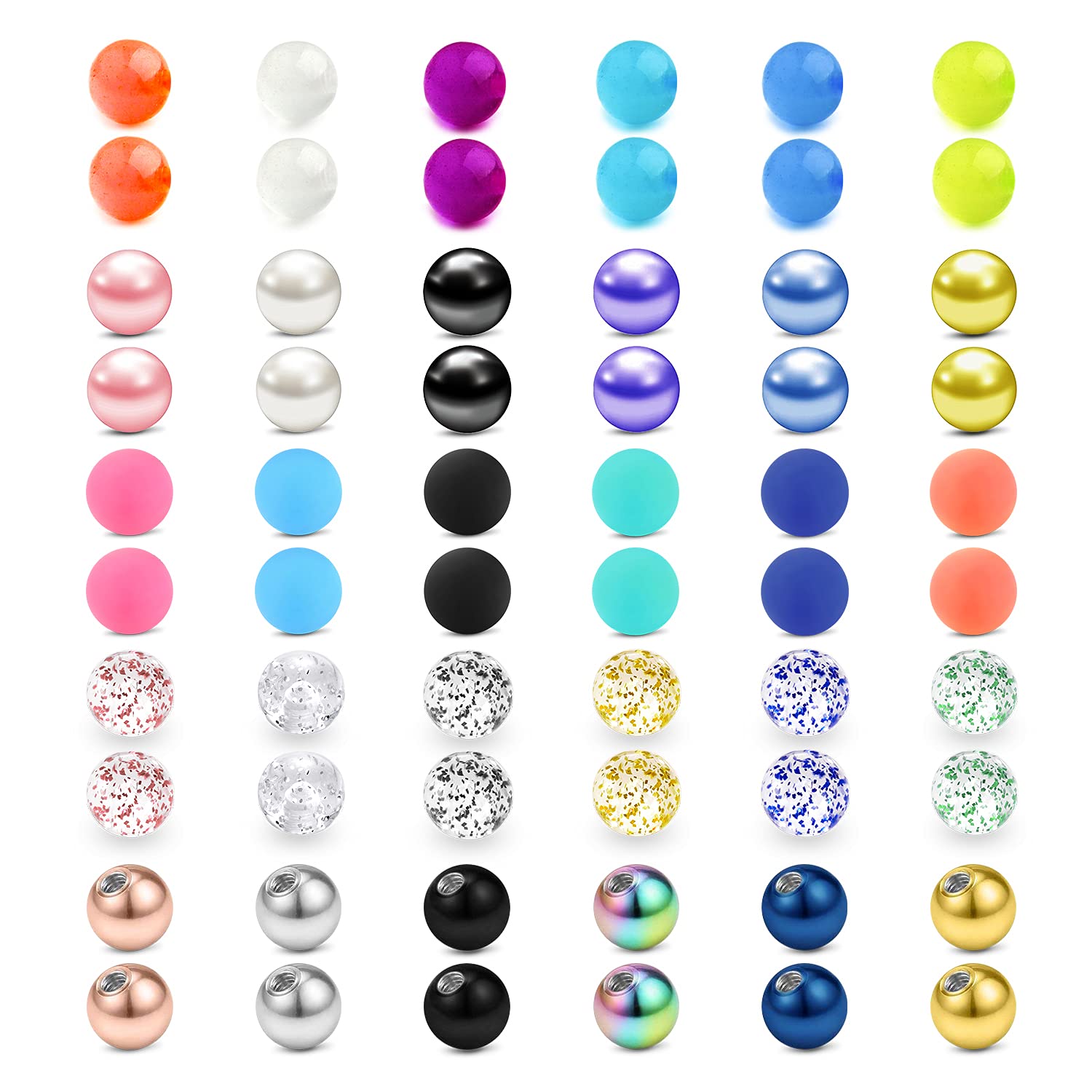 Briana Williams 60PCS Replacement Piercing Balls 16G 3mm Surgical Steel & Acrylic Lip Labret Ring Balls Barbell Body Jewellery