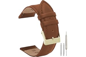 12mm to 20mm, Sports, Italian Leather Watch Band Strap, Tone-on-Tone Stitching, Light Brown or Black
