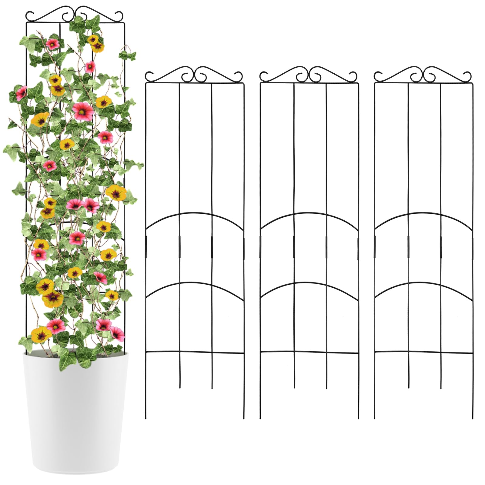 Photo 1 of ANCOUUIN 4 Pack 32'' Plant Trellis Indoor - Metal Trellis for Climbing Plants Indoor, Garden Trellis for Climbing Plants Outdoor Houseplants Flowers Vine Ivy, Rectangular Shape, Black