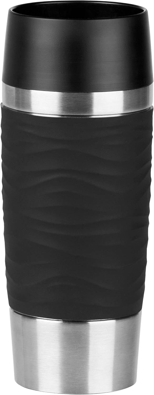 Emsa N2010500 Travel Mug Waves Isolierbecher, Thermobecher, 0,36 L, Schwarz