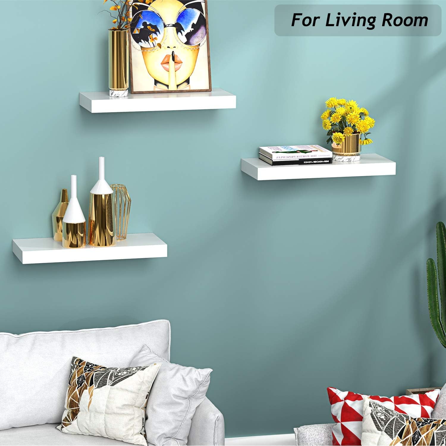 STOREMIC Floating Shelves, Shelves for Wall 3 White Shelves Screw Mounted - Image 3