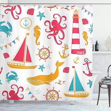 Yaoni Nautischer Duschvorhang, pastellfarbene Zusammensetzung des