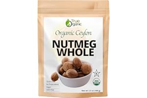 True Organic Ceylon Nutmeg Whole, Premium Grade, USDA & Kosher Certified, Gluten Free, Pure Ceylon Premium Quality 3.5 oz