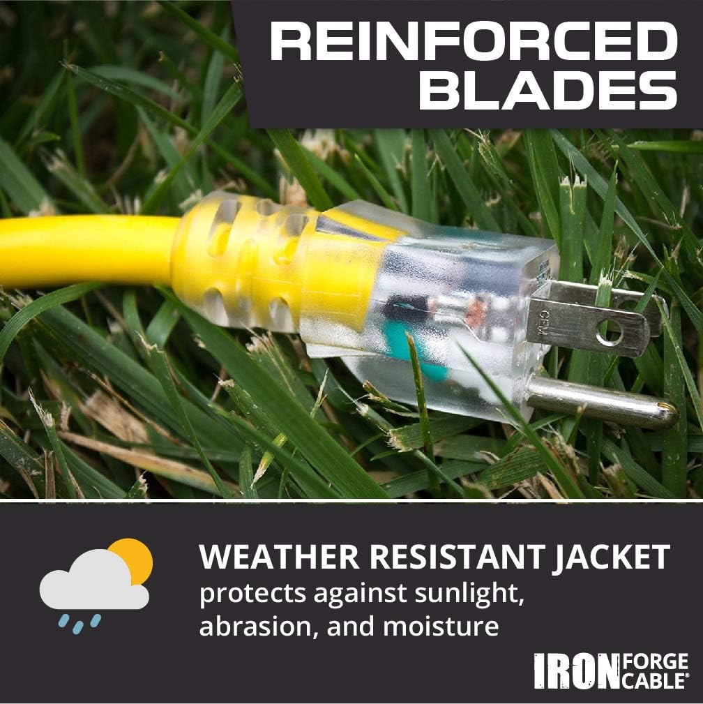 100 Foot Outdoor Extension Cord - 12/3 SJTW Heavy Duty Yellow 3 Prong Extension Cable - Great for Garden and Major Appliances (100 Foot - Yellow) - - 