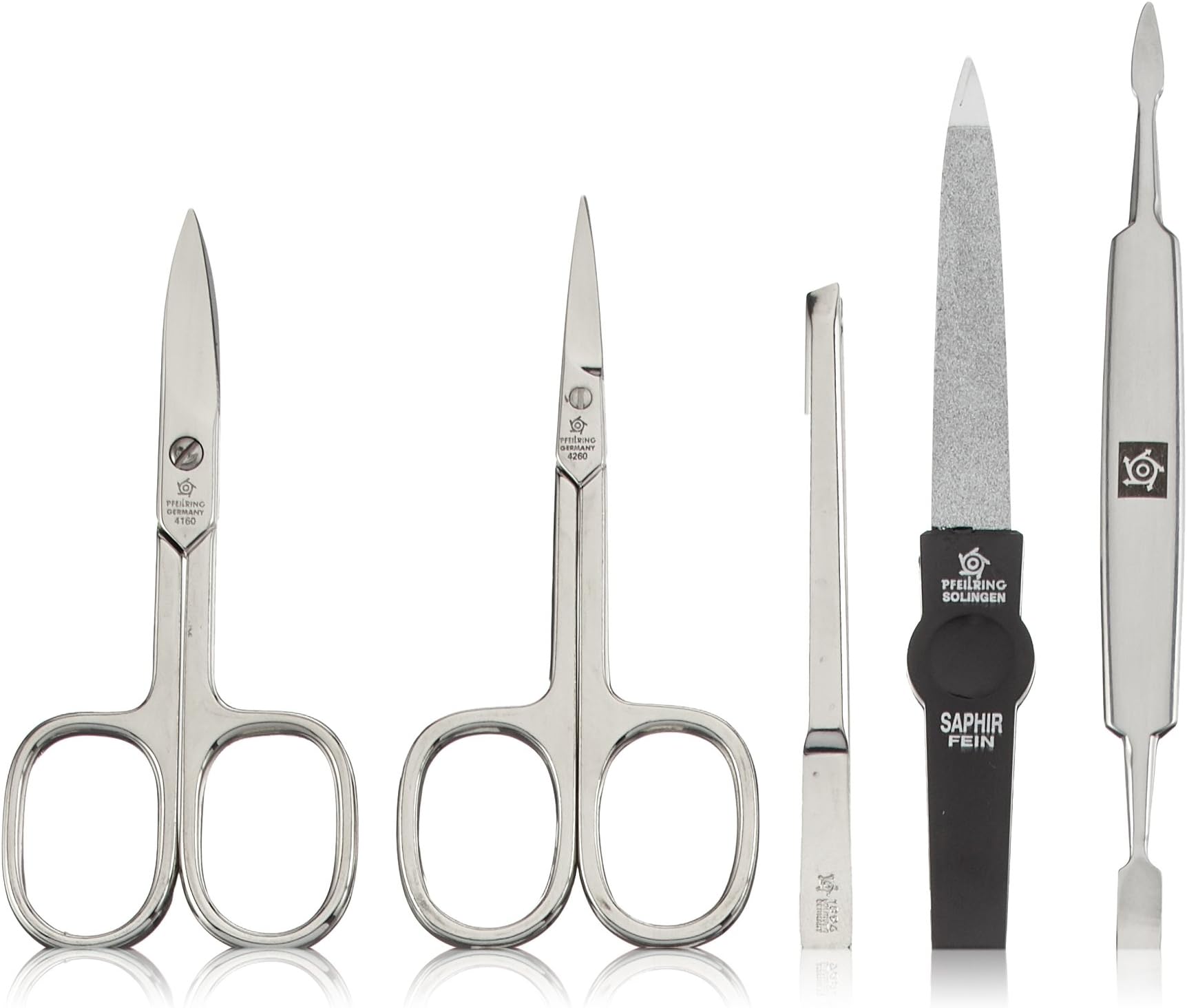 Pfeilring Manicure Case Nappa Leather with 5 Pieces Nickel Filling for Decorative Scissors Nail Scissors Tweezers Nail File Double Instrument Black/Orange