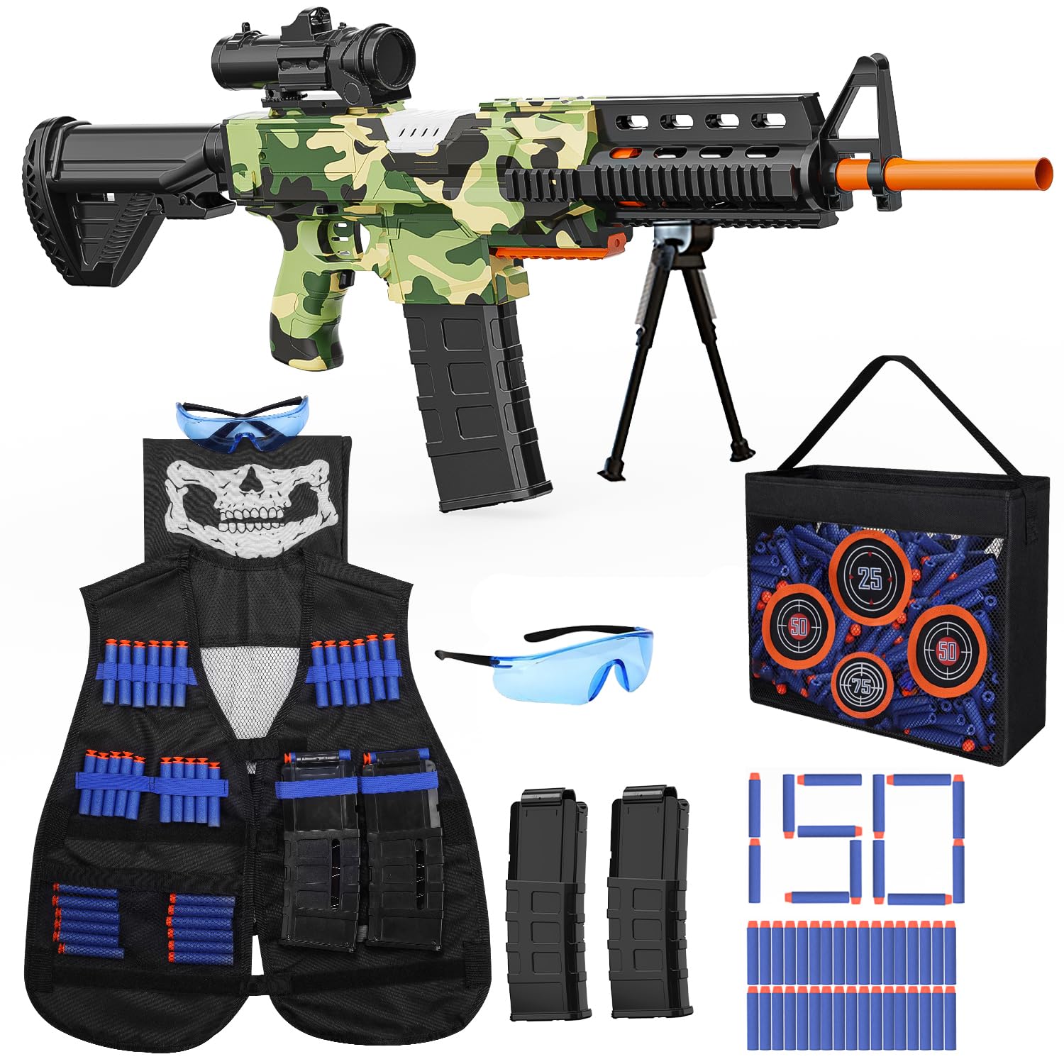 Photo 1 of EagleStone Realistic Toy Gun for Kids?Automatic Gun Toy for Boys -3 Modes Toy Foam Blasters with Tactical Vest, Storage Mesh Bag,2 Clips,150 Darts, Electric Toys for Boys Age 8-12 Gifts Birthday