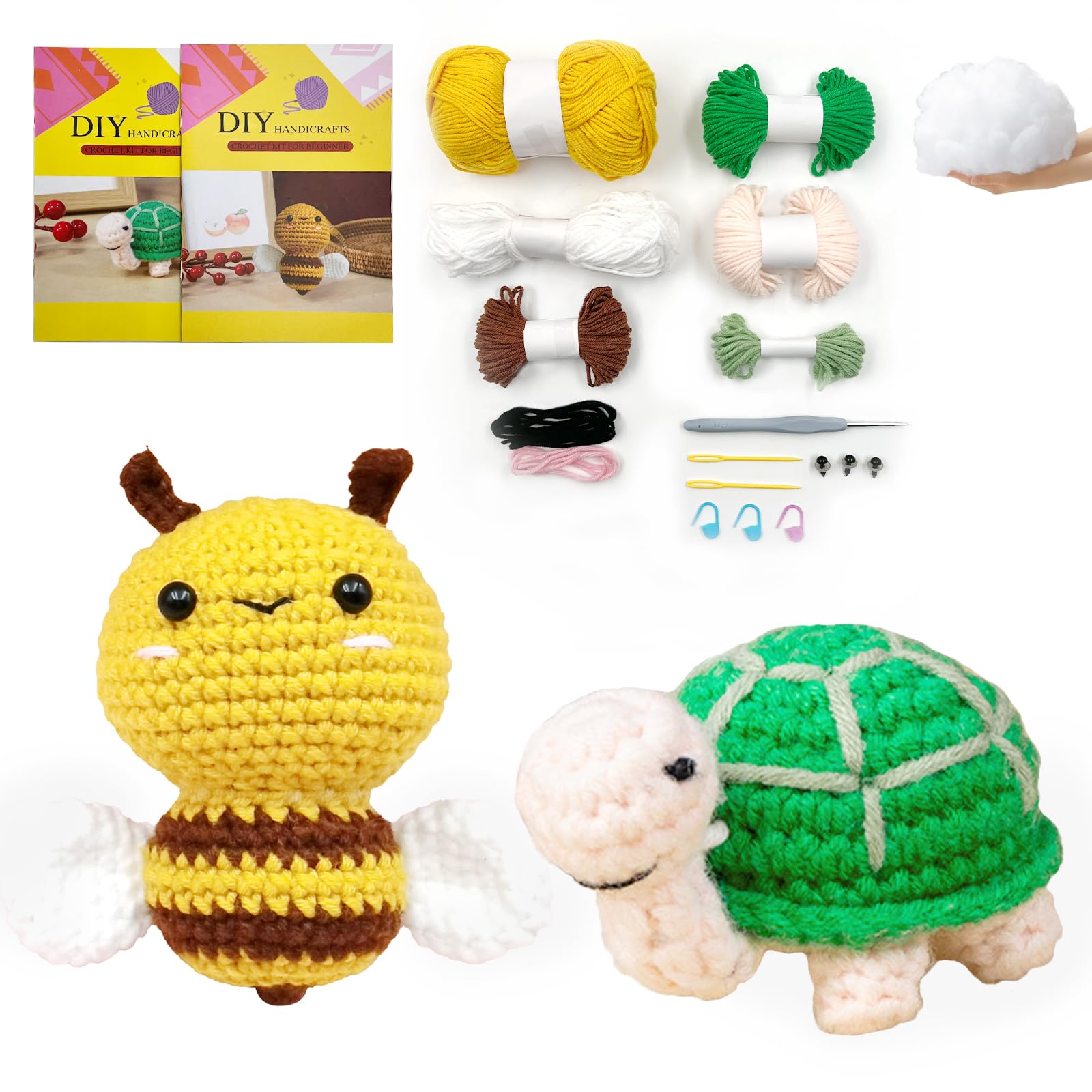 SNAIL GARDEN Turtle & Bee Crochet Kit, Crochet Material Kit,Animal Crochet Kits for Beginners Adults Kids,2 PCS DIY Crochet Yarn Kits Crochet Starter Kit with Step-by-Step Video Tutorials