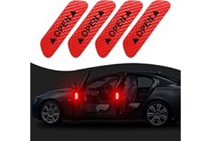 Ajxn 4 PCS Car Door Reflective Safety Stickers, Safety Warning Logos Anti-Collision Stickers, Car Anti-Scratch Decorative Protection Body Articles, Universal for Car Safety (Red)