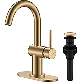 KENES Champagne Bronze Bathroom Faucet 1 Hole, Single Handle Gold Bathroom Sink Faucet for Vanity, Bar Sink Faucet with Drain Assembly & Deck Plate, Farmhouse RV Camper Outdoor Faucet, KE-9005B-CB