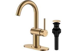 KENES Champagne Bronze Bathroom Faucet 1 Hole, Single Handle Gold Bathroom Sink Faucet for Vanity, Bar Sink Faucet with Drain Assembly & Deck Plate, Farmhouse RV Camper Outdoor Faucet, KE-9005B-CB