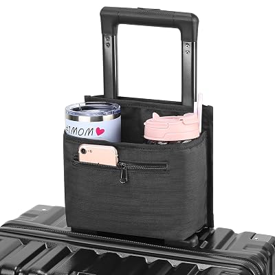ZHCHG Luggage Travel Cup Holder Attachment for Suitcase Drink Carrier Caddy, Coffee Mug and Tumblers, Traveler Carry on Hands Free Accessory- Gifts for Flight Attendants Travelers Accessories- Black
