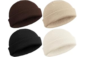 SATINIOR 4 Pieces Trawler Beanie Watch Hat Roll up Edge Skullcap Fisherman Beanie Unisex