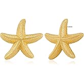TOVABA Gold Starfish Earrings for Women Beach Ocean Style Trendy Shell Dangle Earrings for Vacation Chunky Seashell Studs Hypoallergenic Statement Summer Jewelry