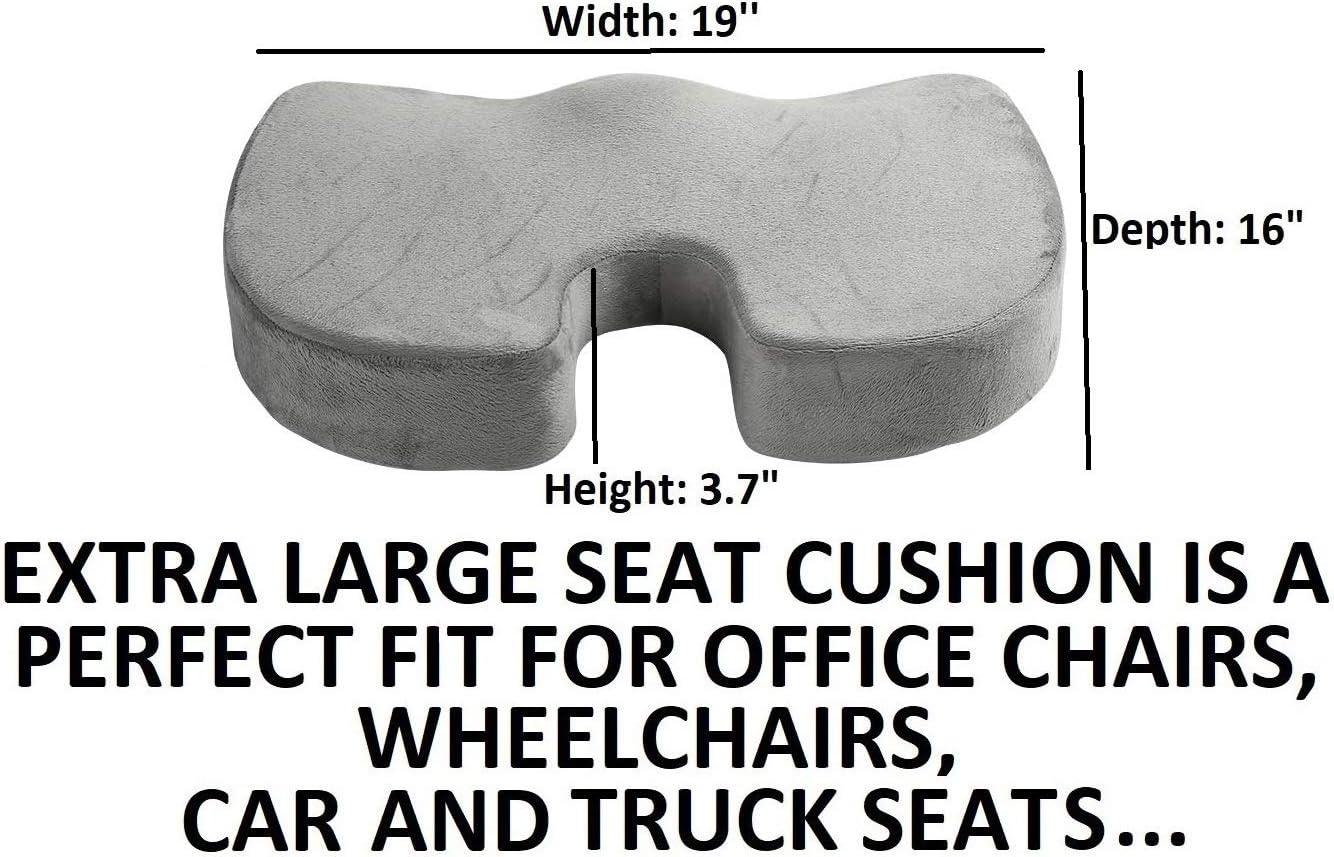 Orthopedic Seat Cushion - EXTRA LARGE FIRM Memory Foam Gel Sitting Pillow for HEAVY PEOPLE. Reliefs Back Pain, Sciatica, Coccyx, Tailbone-Perfect for Office Chair, Wheelchair, Car, Truck (XL-Gray): Health & Personal Care