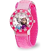 Disney Frozen Kids' Bezel Stainless Steel Time Teacher Analog Nylon Strap Watch