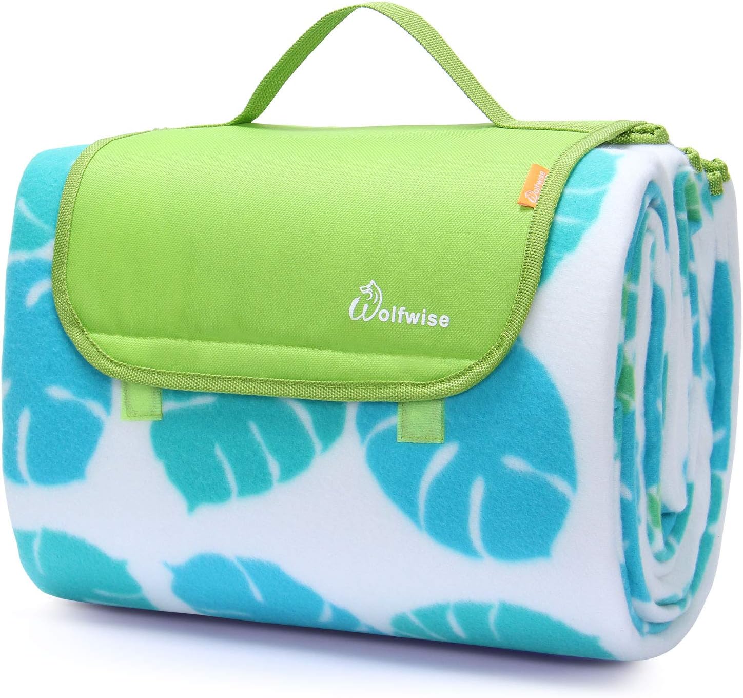 WolfWise 200x200cm XXL Picnic Blanket Extra Large Fleece Beach Mat with Waterproof Backing Anti Sand, Small Monstera
