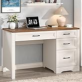 Vabches Farmhouse Executive Desk with Storage and Ample File Drawer, Rustic Large Home Writing Desk for Bedroom, White