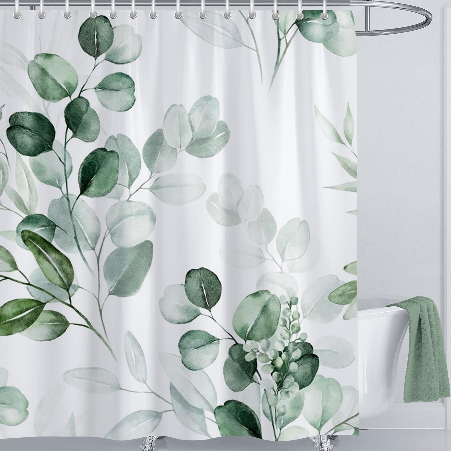 LIVETTY Leaves Shower Curtains Nature Green Shower Curtain 180x180cm with 12 Hooks Fabric Bath Curtain Washable Quick-Drying — image 1