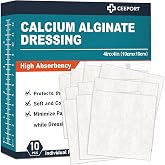 Ceeport Calcium Alginate Wound Dressing Pads, 4" x 4", 10 Individual Pack | High Absorbency Dressing, Soft Wound Care Products, Sterile, Comfortable &amp; Gentle and Non Stick Gauze Pads for Wound Care
