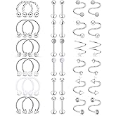 Hoeudjo Spiral Barbell Tragus Earrings 16g Stainless Steel Horseshoe Barbell Lip Rings Helix Rook Twist Cartilage Earrings Studs Ring Medusa Piercing Jewelry 8mm 18 Pairs