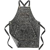 Jeanerlor - Denim Apron with Pockets for Hair Stylist Gardening Craftsmen Barista Women Hairdresser Jean Work Apron Cross Straps & Adjustable S to L (Black)
