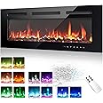 EUHOMY 36 Inch Electric Fireplace Wall Recessed and Wall Mounted with Adjustable Flame Color, Fireplace Heater with Remote Control, Linear Fireplace with Timer, Touch Screen, Log & Crystal, 750/1500W