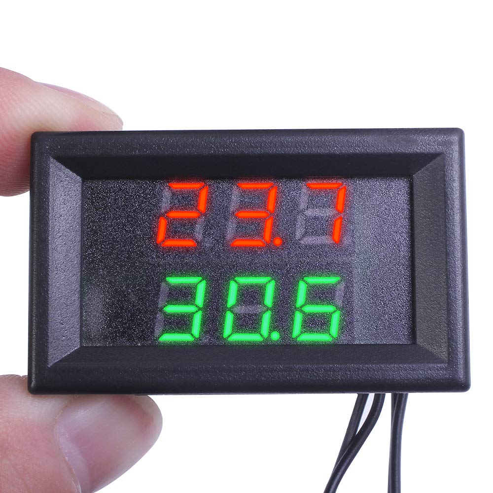 2 PCS Mini DC 4-28V Dual Display Digital Thermometer with NTC Waterproof Metal Probe Temperature Sensor Tester Car Room Indoor (Red+Green) - Image 3