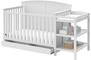 Storkcraft Steveston 5-in-1 Convertible Crib & Changer (White) – GREENGUARD Gold Certified, Fits Standard Crib Mattress, Converts to Toddler Bed and Full Bed, 4 Adjustable Mattress Heights