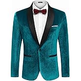 COOFANDY Men's Velvet Tuxedo One Button Jacket Dinner Prom Wedding Blazer Jacket