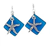Sea Glass Starfish Dangle Earrings - Beach Glass Jewelry - Tropical Gifts for Women - Sea Star Drop Earrings - Valentines Day Gifts for Mom