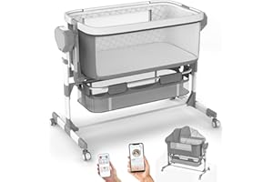 Pionevox Rocking Bassinet for Baby, Electric Bassinet Automatic 5 Rocking Motion Bassinet Bedside Sleeper for Newborn, Auto Rolling Baby Cradle 6 Height Adjustable with 4 Lullabies, Wheels, Storage