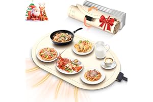 HOSSEE Food Warming Mats for Countertop(24"x15"),Electric Heating Pad for Food,Roll Up Silicone Warmer Mat for Party Buffet,Christmas House Warming Gift for Home Hosting Daily Use(Beige)