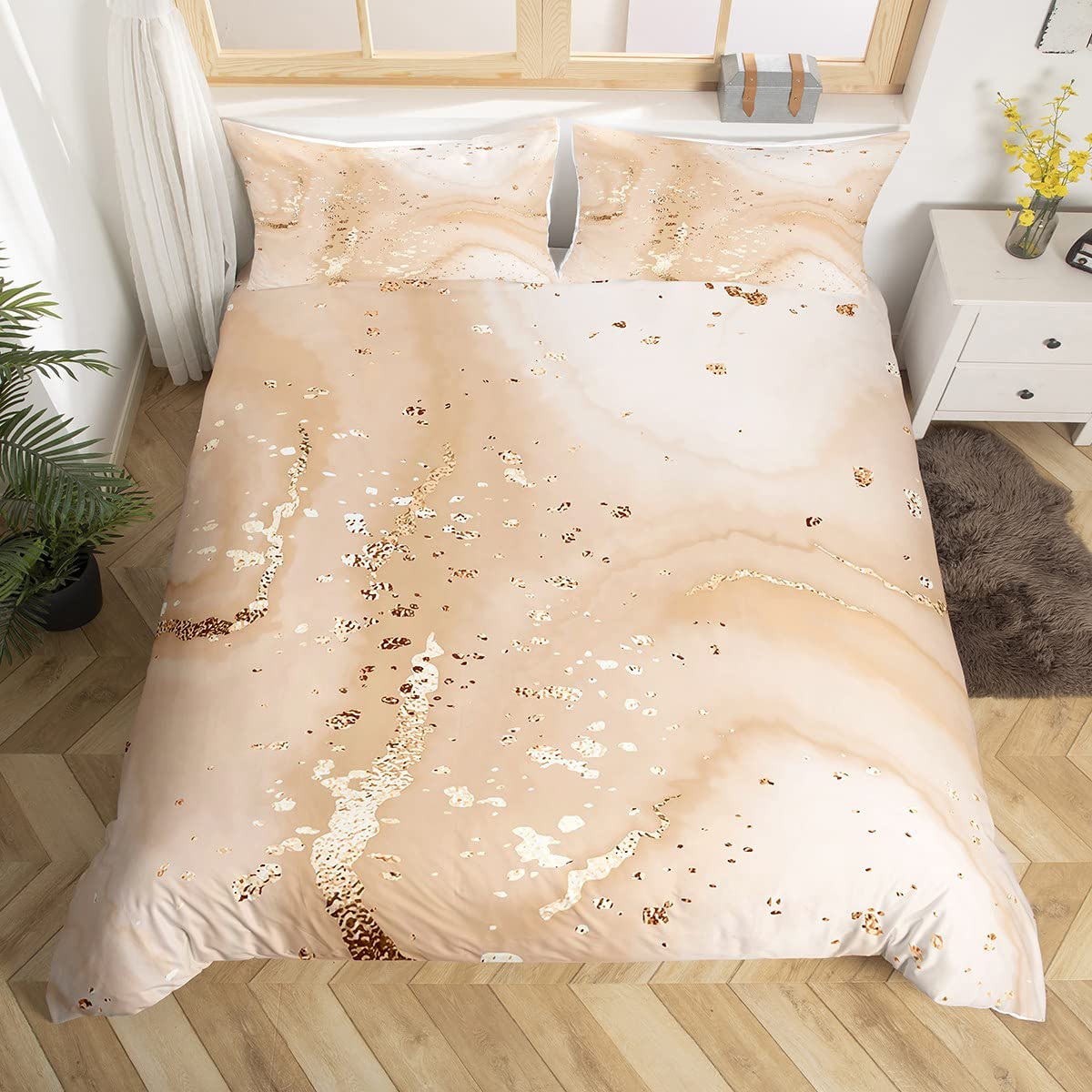 Marbling Duvet Cover Set Single Size, Abstract Marble Texture Comforter Cover with 1 Pillowcase, Gold Glitter Bedding Set 2pcs for Kids Boys Girls Bedroom Decor Lightweight Bedspread Cover — image 1