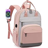 LOVEVOOK Backpack for Women,Laptop Backpack Women,Fits 15.6 Inch Laptop Bag,School Backpacks,Fashion Travel Work Anti-theft Bag,Waterproof Business Computer College Backpack Purse,Grey-Pink-Grey