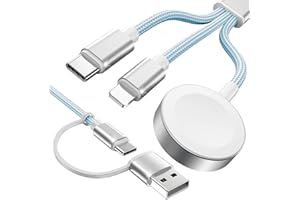 Amasuki Blue-Upgraded 3 in 2 USB C Cable for Watch Charger Phone Charger USB C Multi Fast Charging Cable Compatible with Watc