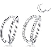 Dochais 2PCS Nose Rings, Titanium Earrings Tragus Septum Piercing CZ Clicker Ring, Hinged Segment Conch Lip G23 Titanium Double Hoops 16G 18G for Women Men
