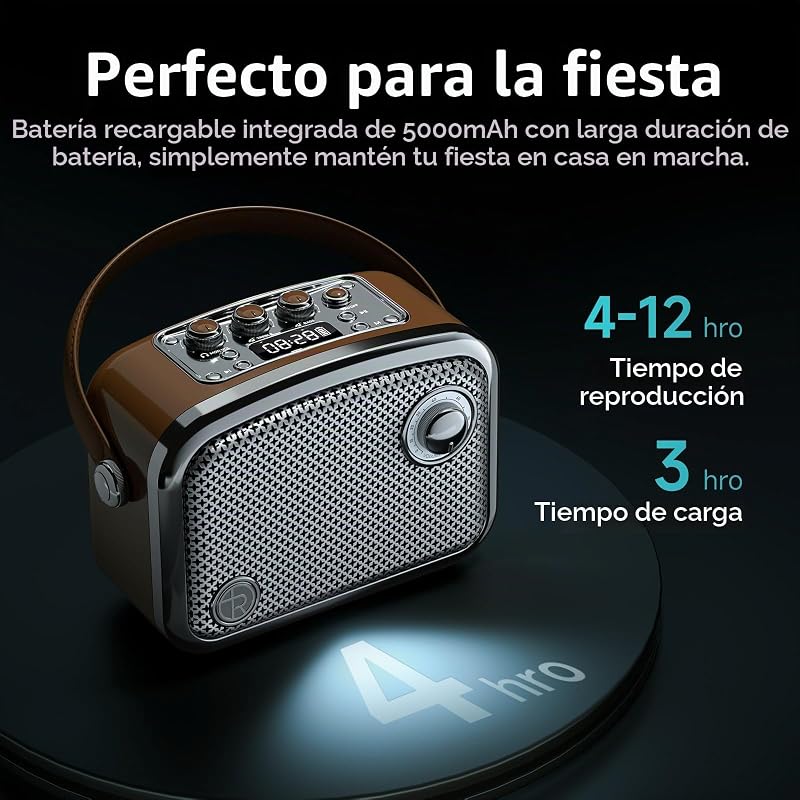 Altavoz Bluetooth portátil Estilo Vintage, marrón, diseño Retro con Rejilla de Malla metálica, Forma Cuadrada compacta (Marrón) — foto 3 de 8
