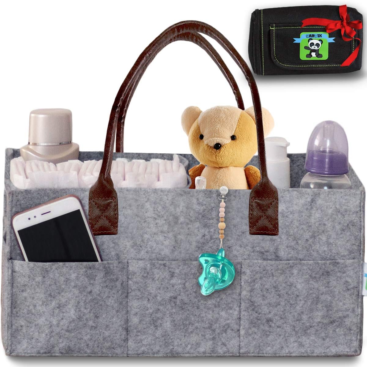 Baby Diaper Caddy Organizer – Nursery Basket with Convenient Leather Handles, Storage Bin – Durable, Portable Changing Table Diaper Storage + Bonus Insulated Wipe Carrier by Cartik™